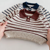 MQTIME  -  Spring New Children Long Sleeve Knitted Sweater Cotton Girls Polo Collar Striped Tops Boys Casual Pullover Kids Clothes