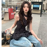  MQTIME  -  Women Polka Dot Short Dress 2026 Spring Summer New Sleeveless Mini Dress Ruched Simple Elegant Woman Casual Party Dresses