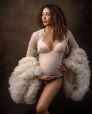 MQTIME  -  Ivory Bodysuit Maternity Robes Women Bathrobe Wrap Photo Shoot Birthday Sexy Bridal Fluffy Sleeve Sleepwear Custom Made