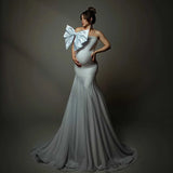MQTIME  -  Modest Maternity Photography Dresses with Bow Mermaid Maternity Dress Photoshoot Pregnancy Dresses Stretch Baby Shower Dress