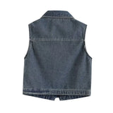 MQTIME  -  2024 Summer New Product Women's Retro Versatile Polo Collar Sleeveless Style Slim Zipper Denim Vest