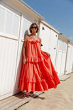 MQTIME  -  Boho Beach Dress Strapless Solid Color Cotton Maxi Dress Loose Fit Ruffled Candy Color Sundress Vacation Vestidos