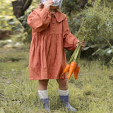  MQTIME  -  Autumn Girls Doll Collar Cotton Linen Dress New Chic Retro Loose Long-Sleeved Baby Girl Casual Party Dresses