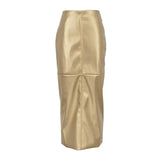 MQTIME  -  Elegant Gold Pu Leather Skirts Women High Waist Office Long Skirt for Casual Classic Dresses 2024 Fashion Female Clothing