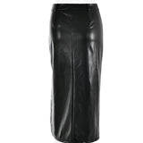 Mqtime Autumn Sexy Elegant Bodycon Split Pencil Skirt Winter Lady Commute Midi Skirts Fashion High Waist PU Leather Women Black Skirts