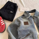 MQTIME  -   Children Denim Jackets Autumn Fashion Boys Turn Down Collar Zipper Loose Coats Spring Kids Retro Short Outerwear 2-8 Years