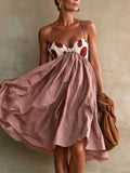 MQTIME  -  Sexy Straps Backless Vacation Dress Chic Contrasting Color Off Shoulder Pleated Dress Retro Polka Dot Sleeveless Umbrella Dress