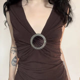 MQTIME  -  2000s Aesthetic Circular Design Sleeveless T-shirts Elegant Fashion V-neck Slim Tank Top Women Acubi Solid Blouse Vests