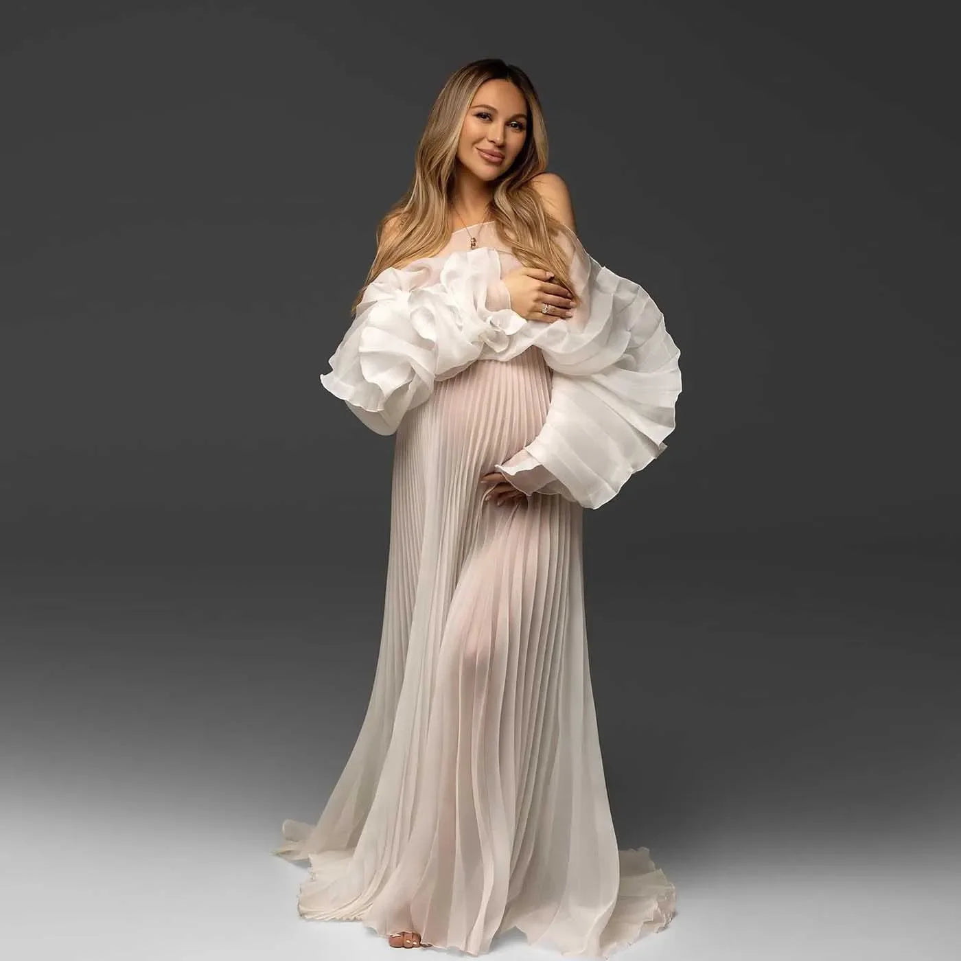 MQTIME - New Off White Pleated Maxi Dresses for Photoshoot Maternity P mqtime MQTIME - New Off White Pleated Maxi Dresses for Photoshoot Maternity P mqtime