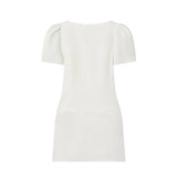  MQTIME  -  Women Vintage Black Short Puff Sleeve Dress Slim A-Line Mini Dress Fashion Summer Casual Basics Office Lady Chic Dresses