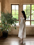 MQTIME  -  Elegant Sheer Mesh Sexy Maxi Dress For Women White See Through Spaghetti Strap Sleeveless Thigh High Split Long Dress