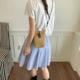 MQTIME  -  Simple Handwoven Straw Cute Mini Crossbody Bucket Bag Ladies  Phone Shoulder Bags Summer Travel Beach Handbags and Puses
