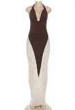 MQTIME  -  Party Dresses Women Temperament Commuting Autumn & Winter New Women's Fashion Contrasting Splicing Halter Sexy Wrap Dress