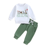 MQTIME  -  Cute Toddler Boy Birthday Outfit with Adorable Animal Embroidery Design Long Sleeve Pullover and Elastic Waist Pants Set for a