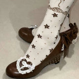 MQTIME  -  Japanese Vintage Gothic Style Lolita Shoes Women Sweets Polka Dot Print Lace Bow Metal Button Mary Jane Shoes Fashion Wedge Heel