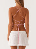 MQTIME  -  Summer Pink Sequin Bandage Crop Tops Women Sexy Halter Sleeveless Backless Cami Tanks Y2k Vintage High Street Tops 2025 New