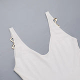 MQTIME  -  Metal Buckle Sheer Mesh Bodysuits Patchwork Maxi Party Dress Women Elegant V Neck Spaghetti Straps Backless Birthday Long Robe