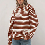 MQTIME  -  Women Striped Sweatshirts 2025 Spring Autumn Pullovers for Female Long Sleeve Round Neck Hoodies Lady Casual Loose Tops