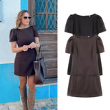 MQTIME  -  Women's Summer New Mini Dress Female O-Neck Pleated Bubble Short Sleeved Dress Fashion Slim Fit Elegant Lady OL Short Dresses