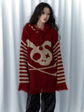  MQTIME  -  Y2K Punk Skull Hooded Sweater Women Long Sleeve Harajuku Streetwear Loose Knitted Pullovers Autumn Winter Casual Fashion Clothes