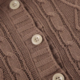 MQTIME  -  Vintage Winter Patchwork Turn Down Collar Long Sleeve Single Breasted Knitted Cardigan