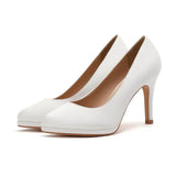 MQTIME  -  White Satin Round Toe High Heels Comfortable Work Shoes Platform Wedding Pumps Women Size