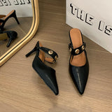 MQTIME  -  Summer Mules Shoes Woman 2025 Leather Point Toe High Heels Party Dance Shoes Slipper Sexy Designer Slides Ladies Sandals