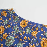 MQTIME  -  Boho Dress Long-sleeved Blue Printing Maxi Dress V Neck Loose Fit Holiday Vestidos Hippie Mujer Robe Chic Beach Dress