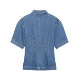  MQTIME  -  Denim Top Woman Sexy Short Sleeves Waist-Cinching Button Tops For Women Solid Color Ruched Slim Tank Tops