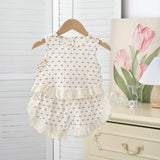 MQTIME  -  Summer girls' bow print sleeveless top and shorts set, baby's fresh and delicate lace full print 2-piece set