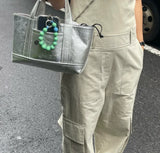 MQTIME  -  Dongda Gate New Silver Large Capaci Faionable mat Handbag Trendy Tote Bag for Women Casual oulder Bag Polyester