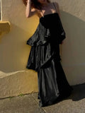 MQTIME  -  Summer Leisure Vacation Long Dress Elegant Sling Layered Satin Party Dress New Ladies Sleeveless Hollow Beach Maxi Dresses