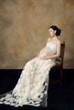  MQTIME  -  Women Maternity Dress White Elegant Persepctive Tank Long Dresses with Floral for Lady Photography Shooting Clothing Clothes