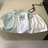 MQTIME  -  Boys' Suit Spring and Summer New Children's Wear Korean Boy Baby Striped Splicing Shirt Casual Shorts Two-piece Set