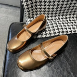 MQTIME  -  Gold Silver Ballet Flats for Women Round Toe Soft Sole Single Strap Flat Shoes Comfortable Lightweight Design
