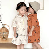 MQTIME  -  Summer New Children Short Sleeve Clothes Set Boys Girls Lapel T Shirts + Shorts 2pcs Suit Kids Cotton Yarn Casual Outfits