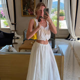  MQTIME  -  Skirt Spring and Summer New Women's Solid Color Pleated Waist Swinging Holiday Style Skirt Umbrella Skirt