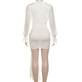  MQTIME  -   Fall Lace Up Ribbon Bodycon Mini Shirt Dress Women Swinging Collar Flare Long Sleeve Slim Party Clubwear Casual Streetwear