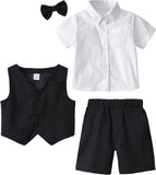 MQTIME  -  Boys Clothes Set Kids Formal Wedding Dress Suit Toddler Suit Church Photoshoot Funeral Ring Bearer Outfit Shorts Set Tuxedo