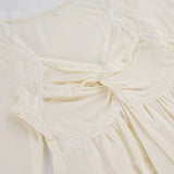  MQTIME  -  Summer Temperament Solid V Neck Half Sleeve Lace Patchwork Folds Casual Women's T-shirts