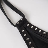 MQTIME  -  Rivets Swinging Collar Lace Up Halter Backless A-line Mini Dress Women Sexy Sleeveless Y2K Casual Streetwear Night Clubwear