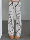  MQTIME  -  Vintage Streetwear Print High Waist All Match Loose Fashion Knitted Long Pants