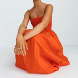 MQTIME  -  Fashion Sleeveless Pleated A-line Long Dress Summer Slash Neck High Waist Dresses Women Beach Spaghetti Strap Cloth