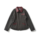 MQTIME  -  Summer new women's clothing retro temperament simple and fashionable slim fit faux leather patchwork lapel long sleeved jacket