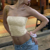 MQTIME  -  Sequin Decal Sleeveless Crop Women Tops Y2k With Exposed Navel Elastic Tight And Sexy Spicy Girl Outfit Fashion Party Club Dress