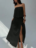 MQTIME  -  Wrinkle design slit summer fashion casual new dress beach vacation style backless strapless temperament dress