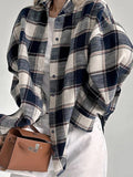 MQTIME  -  2024 Women Spring Winter Oversized Plaid Shirt Thick Vintage Long Sleeve Loose Fit Blouse For Woman