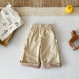 MQTIME  -  New autumn baby clothing for 0-3 years old, plaid stitching straight trousers, apricot corduroy trousers