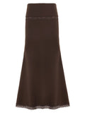 MQTIME  -  Temperament Elegant Solid Low Waist Vintage Basice All Match Long Patchwork Mujer Faldas