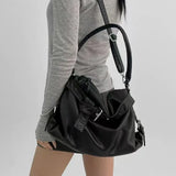 MQTIME  -  High-end Large Capacity Solid Color Washed Motorcycle Style Casual Handbag Shoulder Bag